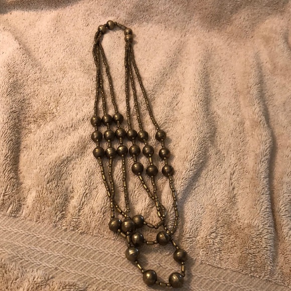 Vintage Three Strand Brass Beaded 15” Barrel Clasp Necklace - Picture 5 of 5